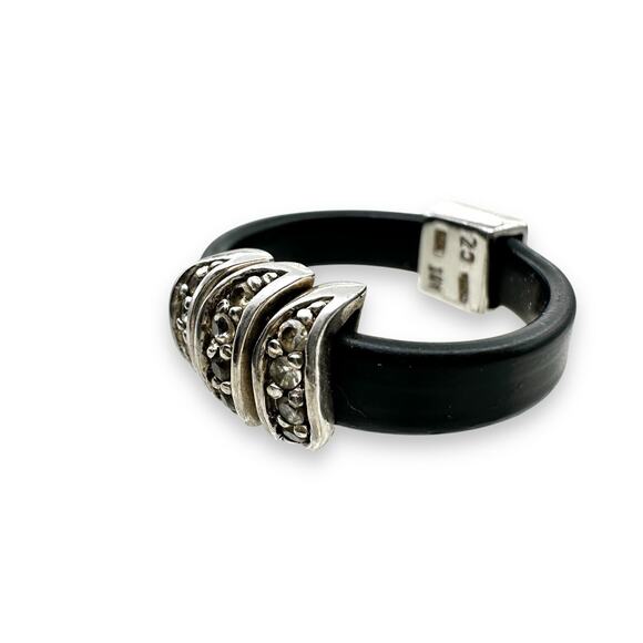 CHARM RING Sterling Silver Slider Charms Marcasite Vintage 925 Signed ADI Sz 7 - Picture 2 of 5